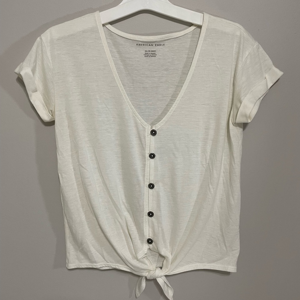 American Eagle Women's Off-White Button-Down Top
